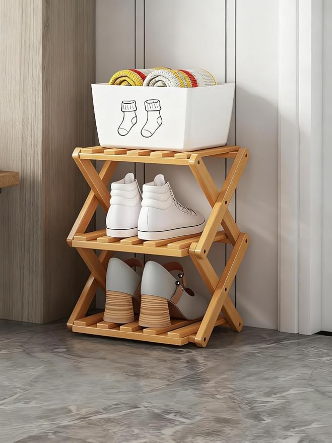 The 9-Tier No-Assembly Bamboo Rack, New Upgrade 9 Tier Bamboo Shoe Rack, Space-Saving Tall Narrow Accordion Shoe Rack for Entryway Closet Dorm (Natural-3)