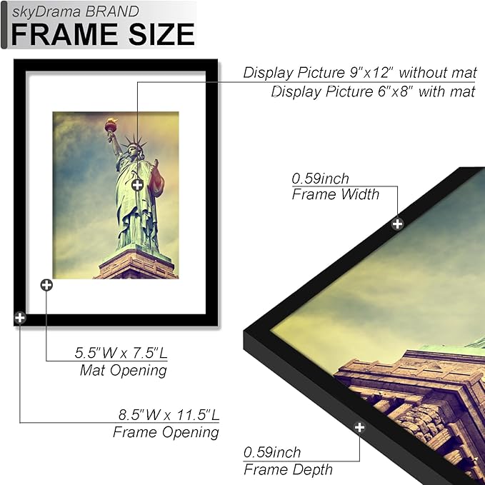 100% Solid Wood 9x12 Picture Frame Set of 3, Black Frame Display Photo 6x8 with Mat or 9 x 12 without Mat, 9by12 HQ Matte Black Frame for Wall - 3 Pack/Black/9"x12"
