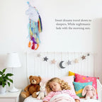Pretty Jolly Unicorn Dream Catchers for Little Girls Bedroom Handmade Kids Dreamcatcher with Fluffy Pom Poms Feathers&Beads,Nursery Wall Decor for Toddler Girls Room,Children Birthday Gift(Blue)