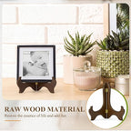 Tatuo 2 Packs Wooden Plate Stands for Display, Plate Holder Display Stand, Picture Frame Stand Easels, Tabletop Art Holder, Book Dish Decorative (8 Inch,Brown)