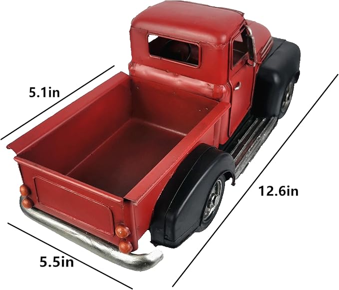 Vintage Farmhouse Black Red Truck Pickup Truck Rustic Metal Home Decor Collectible Vehicle Car Model Home Table Desktop Tabletop Gift Decoration