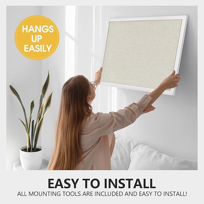 AKTOP 2 Pack White Cork Bulletin Board with Linen 18" X 24", Large Framed Corkboard for Wall, Hanging Pin Board Picture Board for Home Office Decor, Cute Vision Board with Pushpins