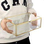 Hipiwe Vintage Glass Keepsake Box - Rectangle Jewelry Display Organizer, Vanity Lidded Home Decor Accent for Storage Trinket Rings Bracelet Rock - X-Large