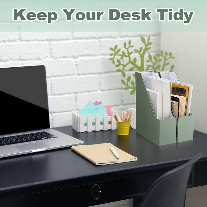 AmazingSpark 5 Pack Magazine File Holder Office Desk Storage Holder Set Vertical Desk Cardboard Organizer for Office Home Classroom Organize Your File Magazines Paperwork Books or Binders(Sage Green)