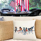 RABUSOFA 4th of July Memorial Day Patriotic Throw Pillow Cover,18x18 Inch Red White and Blue Birds Flowers Independence Day American Fourth of July Decoration for Sofa Couch