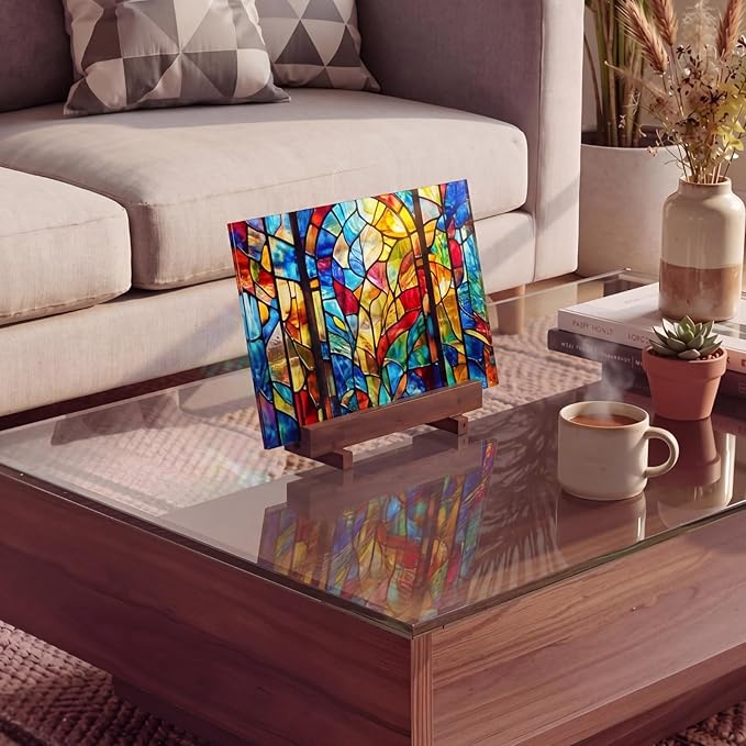 AceOrbit 2 Pcs Display Stand Tile Display Stand for Art Panels Picture Photos Plaques and Warm Glass Art Creations Collectibles Ceramic Tiles Office Trade Show Office, or Gallery(Walnutcolor,Wooden)
