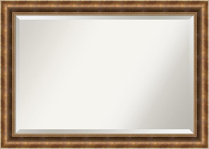 Amanti Art Bronze Wall Mirror 29x41 Manhattan Bronze Rectangle Bathroom Mirror for Wall Decor Living Room, Large Traditional Wood Frame, Hangs Horizonally and Vertically, Bathroom Decor, Beveled Edge