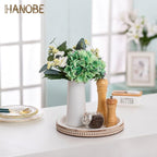 Hanobe Round Wooden Decorative Tray: White Washed Bead Tray Decor for Coffee Table Centerpiece Rustic Farmhouse Tray for Kitchen Counter Living Room Decoration
