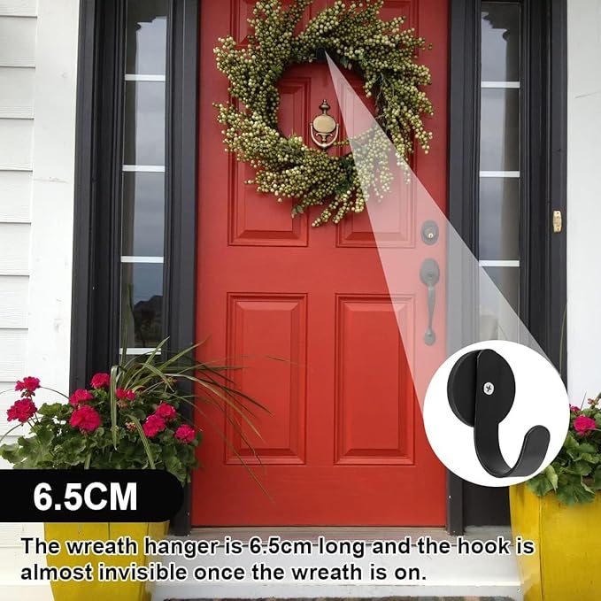 Magnetic Wreath Hanger, Heavy Duty Magnets with Hook for Refrigerator, Christmas Decoration Magnetic Hooks for Metal Front Door, Cruise Hook Hanger for Hanging Cabins Grill Coat Pattern (Black - 4PCS)