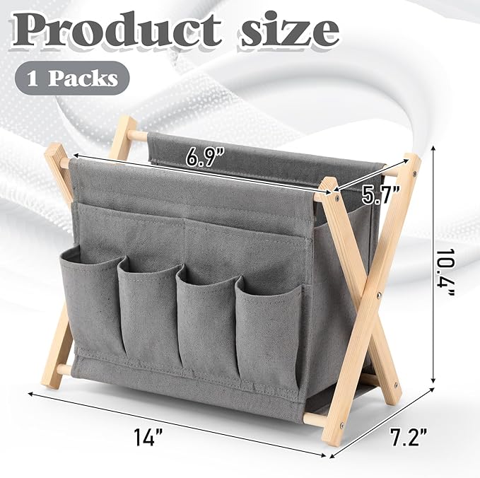 Sliner 1 Pack Foldable Magazine Rack with 6 Pockets 14x10.4 Inch Book Basket Storage Holder for Books, Newspapers, Home Couch Tablet Magazine Holder for TV Remote Control Living Room