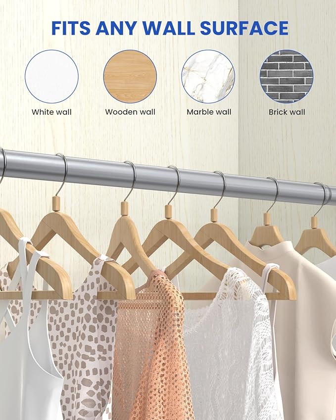 Closet Rods for Hanging Clothes, 17 to 28 Inches Stepless Adjustable Metal Closet Rod, 1.3 Inches Heavy Duty Clothes Hanging Rod for Closet Wardrobes Laundry RV, Silver