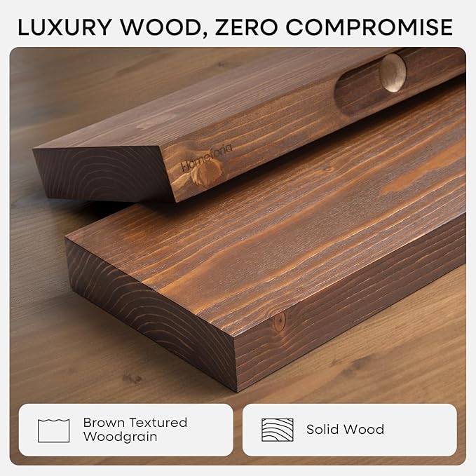 Homeforia Classic Walnut 12 inch Floating Shelf, High End Solid Real Wood Small 12inch Floating Shelves for Wall Mounted, 12in Floating Shelves, Heavy Duty Bracket, 12 X 6.5 X 1.75 inches, Set of 4