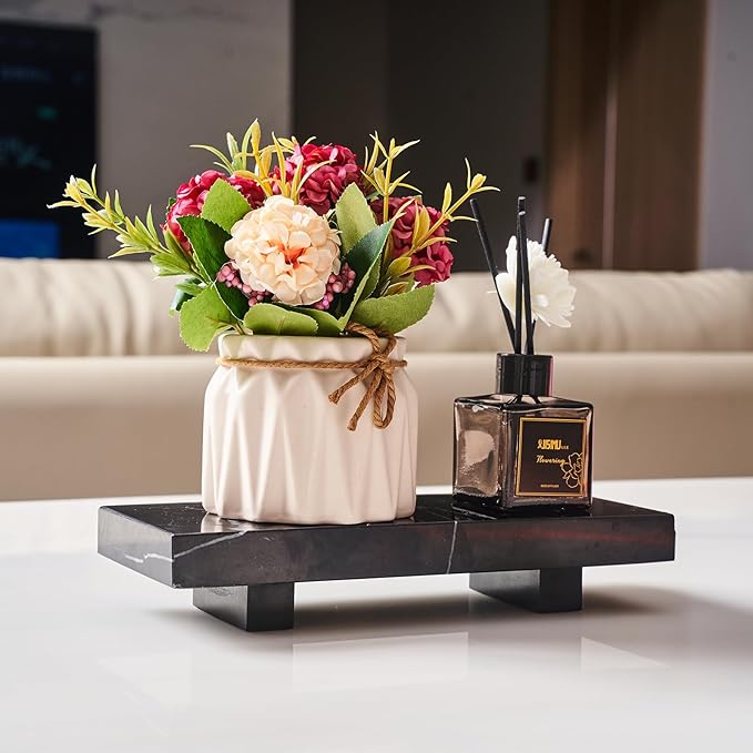 Natural Marble tray pedestal stand, Soap Dispenser Holder, Modern Marble Riser For Decor Display, Soap Pedestal For Bathroom, Kitchen, Home Decor (Marquina Black)