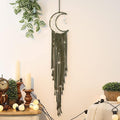 Boho Macrame Woven Wall Hanging for Kids, Crochet Crescent Moon Star Dream Catcher with Long Tasselt, Olive Cotton Handmade Bohemian Home Decor Decoration for Nursery Bedroom Dorm Room