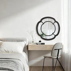 Black Wall Mounted Mirror, Large Irregular Circle Hanging Mirror Wooden Wavy Framed Round Decorative Mirrors for Hallway Entryway Vanity Decor 20 Inch Mirrors