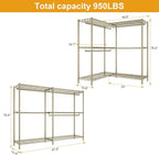 E15 Pro Garment Rack L Shaped Clothes Rack for Corner，Freestanding Clothing Racks for Hanging Clothes，Heavy Duty Closet System with 4 Hanging Rods & 8 S Hooks，48.8"W x 15.8"D x 78.4"H，Gold