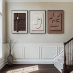 Large 3D Textured Framed Neutral Abstract Wall Art for Living Room, 3 Piece Modern Artwork for Walls, Minimalist White and Brown Geometric Wall Paintings for Hallway, Stair, Office Wall Decor 24x36 In