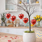 Lillian Vernon Shiny Glass Hearts Valentines Ornaments - 12 Piece Set, Blown Glass, Handcrafted Hanging Tree Decorations, Valentine's Day Holiday & Party Decor, 2" Tall Heart, Red, White & Pink