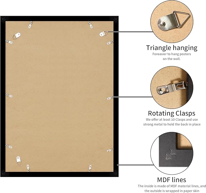 20x28 Picture Frame Black Set of 3, Display Pictures 16x24 with Mat or 20 x 28 Without Mat, Poster Frames 20x28 for Wall Hanging Horizontal and Vertical