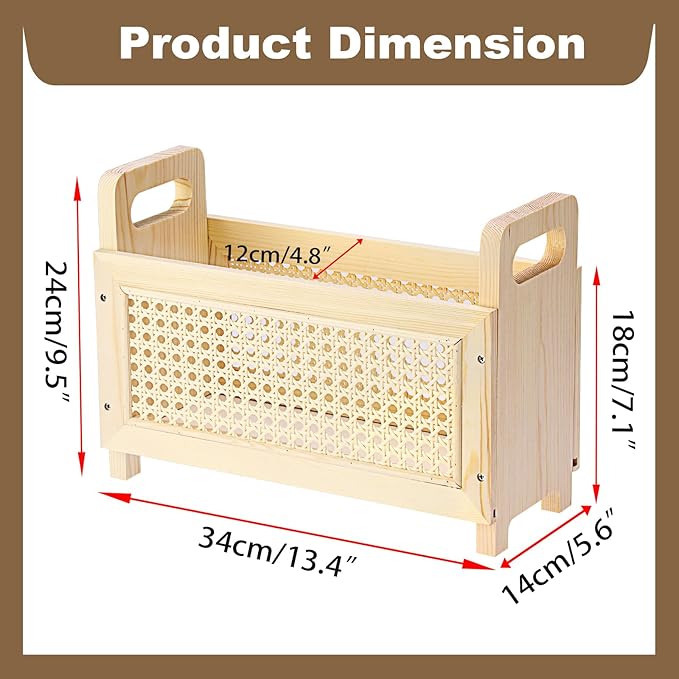BTSKY Wooden Magazine Rack with Built-in-Handle, Desktop Magazine Holder Modern Rattan Hollow-out Design Mail Organizer, Assembly File Holder Letter Holder Floor Rack for Home & Office, Natural