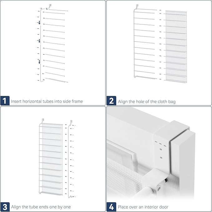 Whitmor 36 Pair Over The Door Shoe Organizer, 12 Tier Hanging Shoe Organizer, Heavy Duty Metal & Mesh Shoe Holder, Hanging Shoe Rack for Closet Organizer & Storage, 69"L x 21.7"W x 7.5"H, Matt White