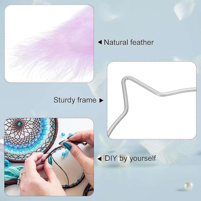 PATIKIL DIY Dream Catcher, Cat Making Dream Catcher Supplies Handmade Dream Catcher Kit Feather Pompom Beads for Wall Hanging Ornament Decor Craft, Pink
