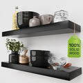 BAOBAB WORKSHOP Wood Floating Shelves for Bathroom Wall - Black Shelf 24 inch - Solid Wood Shelves for Wall for Bedroom Kitchen Living Room - Black Floating Shelves - 24 x 6.7 Inch, Set of 2
