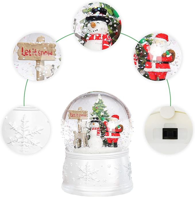 Vipush Christmas Snow Globe - Snowman Santa Style Musical Snow Globe with Color Changing Led Lights, Christmas Decorations with Music Box Gifts for Girls Kids, Decorations for Christmas & Birthday