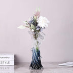 Blue White Clear Wave Vases Gradient, Murano Hand Blown Glass Vase Unique Art Decorative, for Ocean Themed Coastal Home Centerpiece Modern Office Entrance Table Creativity