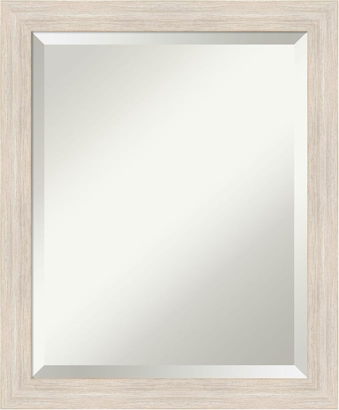 Amanti Art White Wall Mirror 23x19 Hardwood White Wash Narrow Rectangle Bathroom Mirror for Wall Decor Living Room, Small Country Rustic Wood Frame, Hangs Horizonally and Vertically, Bathroom Decor,
