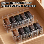 3 Pack Acrylic Belt Organizer Clear Stackable Belt Storage Holder Purse Organizer for Closet - 5 Compartments with Removable Dividers,Display Case Pantry Cabinet Organizers for Ties,Socks,Underwear