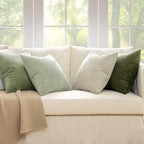 MIULEE Boho Farmhouse Throw Pillow Covers 20x20 Inch Set of 4 Mordern Neutral Green Cushion Covers Soft Corduroy Nordic Home Decor for Spring Couch Bed Sofa Living Room Green-White