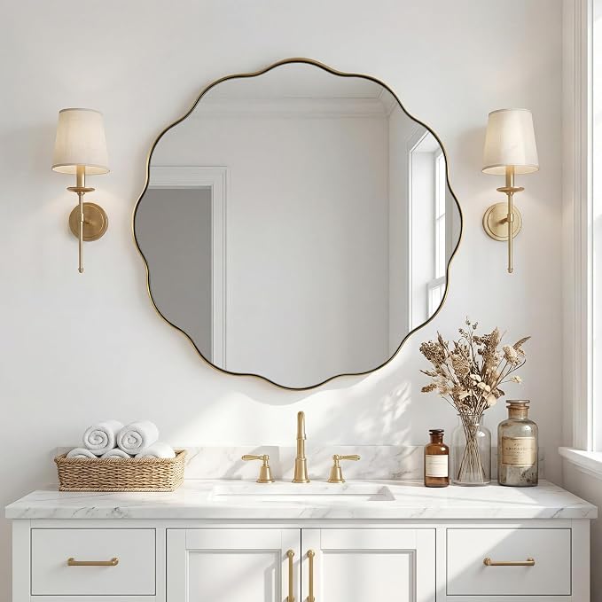 ANDY STAR Brushed Gold Round Wall Mirror 36 Inch, Brass Round Bathroom Mirrors for Over Sink, Anti-Rust Brass Circle Frame for Bathroom, Entryway