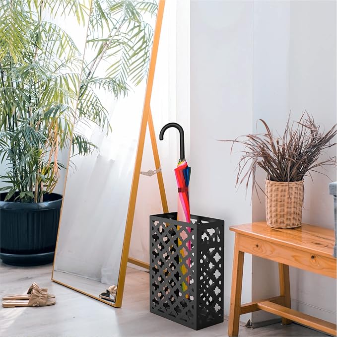 Mango Steam Trellis Umbrella Holder Stand for Home or Office Entryways (Black, Trellis)