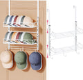 SWTYMIKI Over Door Hat Organizer - 3 Tier Wall Mounted Hat Rack with 2 Adjustable Metal Basket and 3 Hooks, Hanging Baseball Cap Organizer Storage Holds up to 29 Caps for Door, Bedroom, Closet