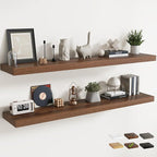 72 Inch Long Floating Shelves for Wall Set of 2, 12"D Wood Grain Bathroom Shelves with Invisible Brackets, Easy Install Engineered Wood Storage Shelves for Kitchen, Living Room, Bedroom, Walnut Finish