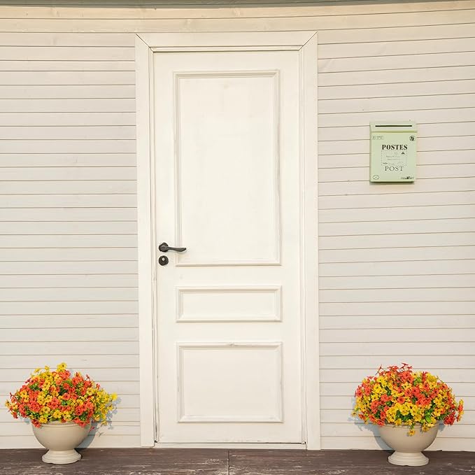 16 Bundles Artificial Fall Flowers for Outdoor Realistic Faux Flower Garden Home Decoration, Hanging Autumn Fall Decor Daisy with Eucalyptus Leaves Fake Plants Greenery Porch Patio Front Door Decors