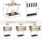 Fully Assembled 2 Pack Luggage Rack with Fabric Storage Shelf, 26.77" Bamboo Folding Luggage Rack for Guest Room, Luggage Stand Holder, Thickened Suitcase Stand Holds up to 165 Lbs, White