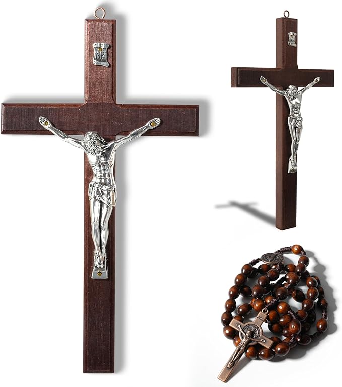 XIPENGKEJI Wooden Cross for Wall,Can be Used for Christian Wall Art,Jesus Cross Decorp-Perfect Decoration,Catholic Crucifix Home Decoration for Spiritual alvation,Christian Gifts-7.08Inch X 4Inch(Brown)