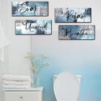 Maitys 4 Pcs Bathroom Wall Decor 10 x 4 Inch Bathroom Wall Art Contemporary Wood Restroom Pictures for Soak Unwind Relax Hanging Sign Spa Rustic Vintage Farmhouse Pediments(Blue, White)