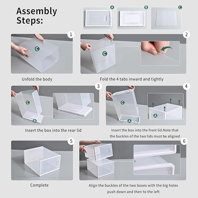 Large Shoe Storage Boxes Organizers Clear Plastic Stackable 12 Pack Fit Size 9, Shoe Rack & Holder Substitute, Sneaker Containers, Toy Storage Organizer Bins for Entryway, Closet, Under Bed