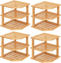VERTORGAN 3 Tier Bamboo Corner Shelf(4 Pack),Dish Drying Rack,Plate Organizer,Kitchen Spice Rack for Countertop and Cabinet