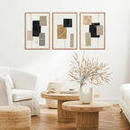 KAlRNE Neutral Abstract Framed Canvas Wall Art Set of 3(16”X24”),Black Beige and Brown Wall Decor,Modern Minimalist Block Lines Art Prints For Living Room Bedroom Office