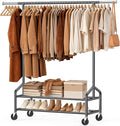 Heavy Duty Clothes Rack, Rolling Clothing Rack for Hanging Clothes with 2 Sturdy Shelves Load 650 LBS, Metal Garment Rack with Wheels for Bedroom, Laundry Room, Retail Store, Black
