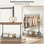 MISSLO Heavy Duty Clothing Rack with Wheels Rolling Clothes Racks for Hanging Clothes, Coats, Garment, Dress, Black