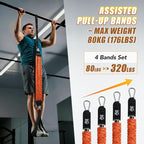 Pull Up Assistance Bands with Foot Support Pedal - Upgraded Heavy Duty Resistance Bands Adjustable Weight/Height with 80Lbs Bands&Measured Strap for Strength Training Home Gym