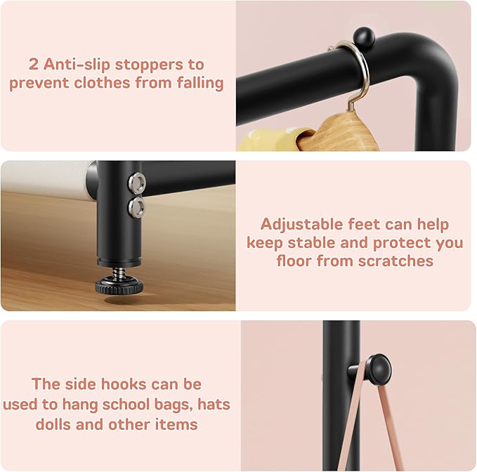 Kids Clothing Rack with Storage Shelf, Kids Dress Up Storage for Coats, Small Baby Garment Rack for Hanging Clothes, Toddler Wardrobe Closet Organizer (Classic, Black)