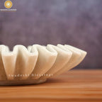 SWADESHI BLESSINGS HandCrafted Marble Ruffle Bowl/Antique Scallop Bowl/Fruit Bowl/Vintage Ring Dish/Decorative Flower Dish/HouseWarming Gift/Wedding Gifts/Urli (8 Inches)