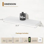 Vivelove White Floating Shelves 12 Inches Deep, [Wood Grain Texture] 36x12 Floating Shelves for Wall with Invisible Brackets, Room Shelves for Living Room Bedroom Kitchen Office, Set of 2