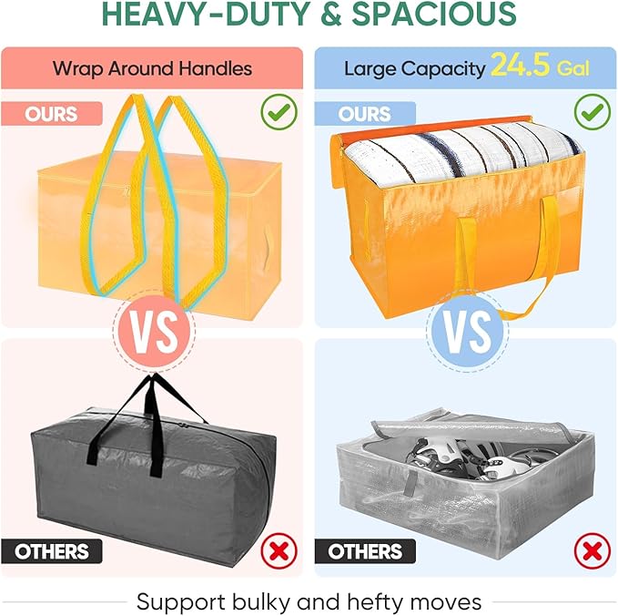BALEINE 2-Pack Oversized Moving Bags with Reinforced Handles, Heavy-Duty Storage Tote for Clothes, Moving Supplies (Light Yellow, 2-Pack)